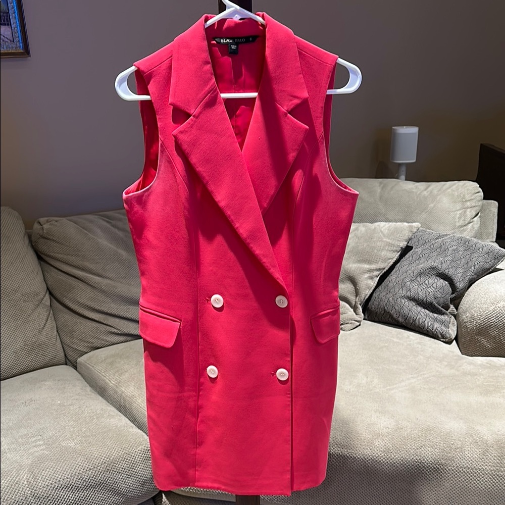 Red Sleeveless Double-Breasted Vest Dress